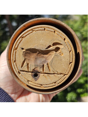 Vintage Wooden Butter Mold Press Sheep Lamb Design Primitive Farmhouse Dairy...